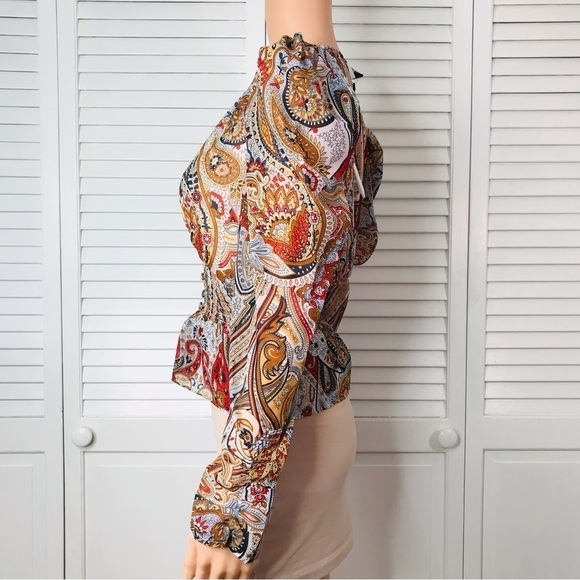 LINI Blue Multi Paisley V-Neck Long-Sleeve Blouse Size Extra Small - Picture 5 of 11